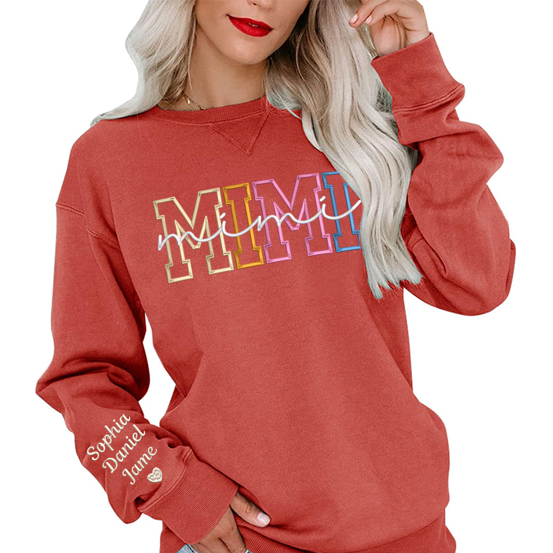 Nana Color Embroidery Nana and Grandkids Personalized Sweatshirt Vnotch