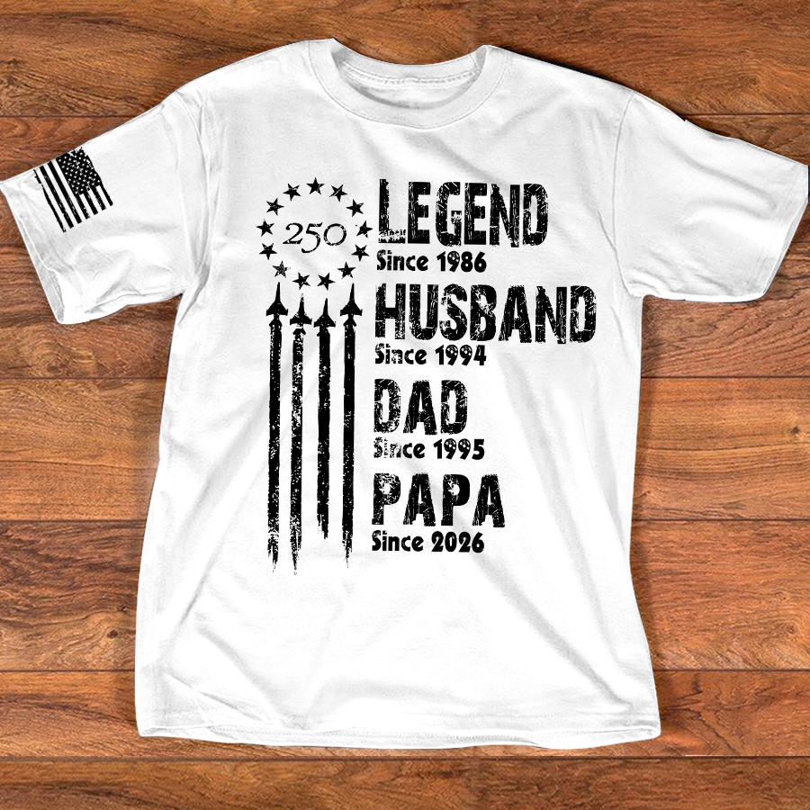 Personalized Papa Shirt, Legend Husband Dad Papa Since Year Shirt, Custom Family Nickname Tee, Patriotic USA Flag Fathers Day Birthday Gift for Men