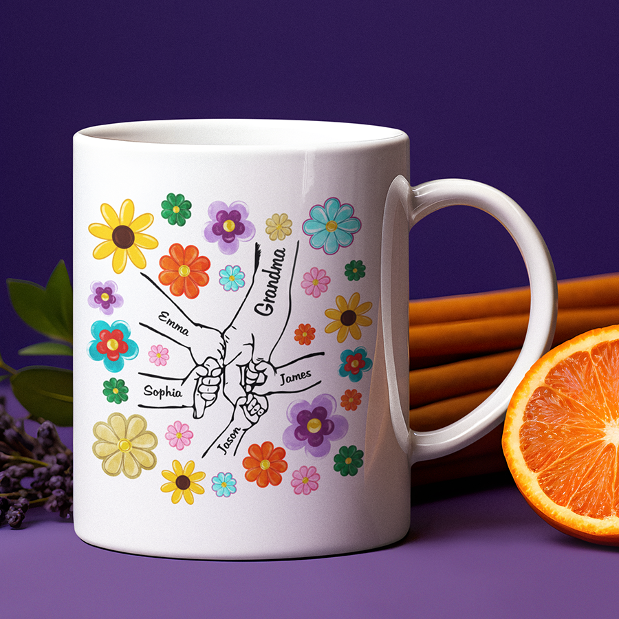 Personalized grandma hand flower 2024 Mug