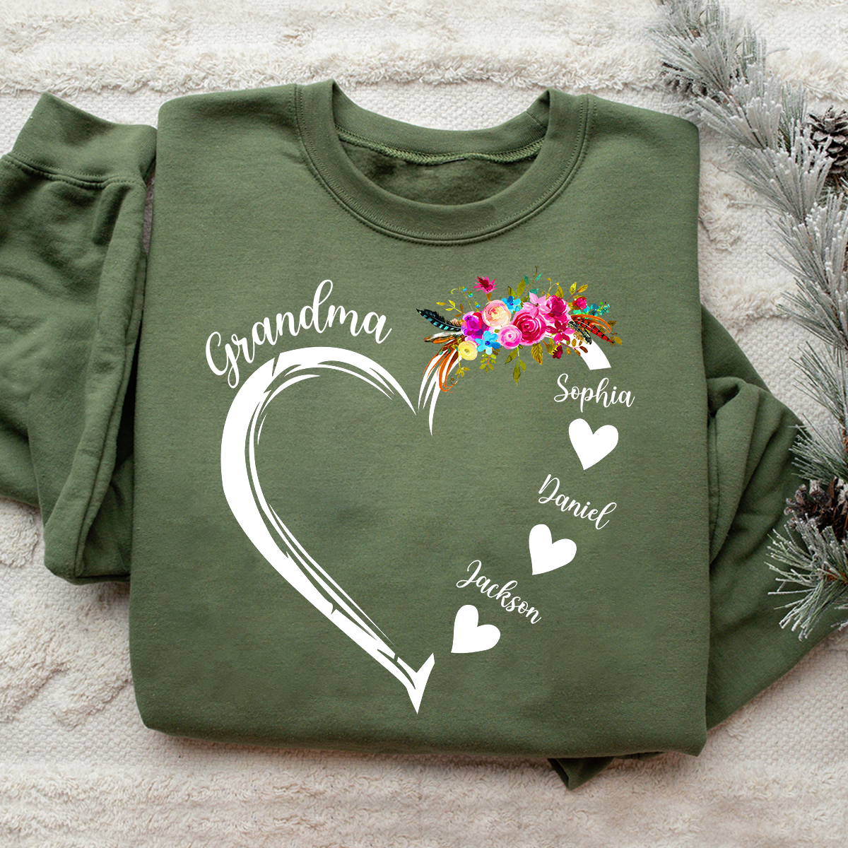 Grandma Heart Flower And Kids