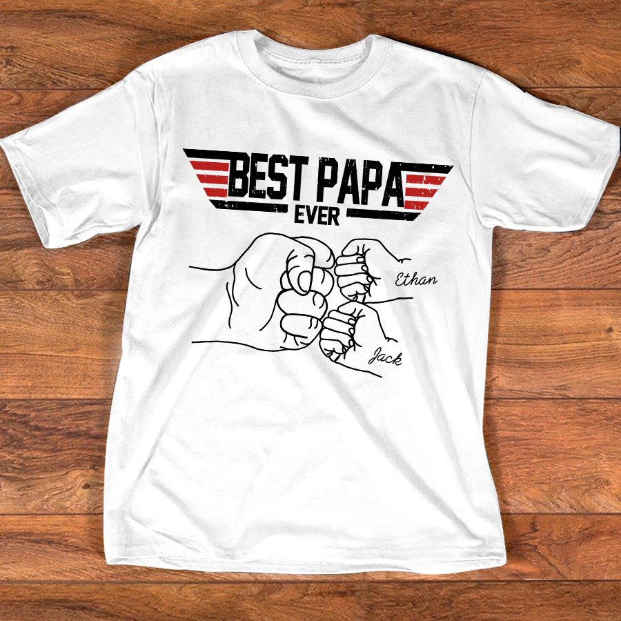 Best Papa Ever Shirt Personalized Kids Names, Custom Grandpa Fist Bump T Shirt for Dad Papa Grandfather, Fathers Day Family Gift