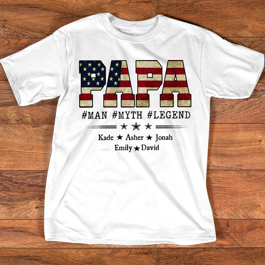 Papa Man Myth Legend Shirt, Custom Family Name Shirt, Patriotic Papa T-shirt, Personalized Father's Day Gift, Gift for Dad, Grandpa Shirt, Custom Name Tee