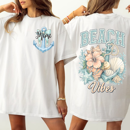 Personalized Mimi Beach Vibes Shirt, Coastal Grandma Tee, Summer Beach Vacation Shirt, Ocean Lover Gift