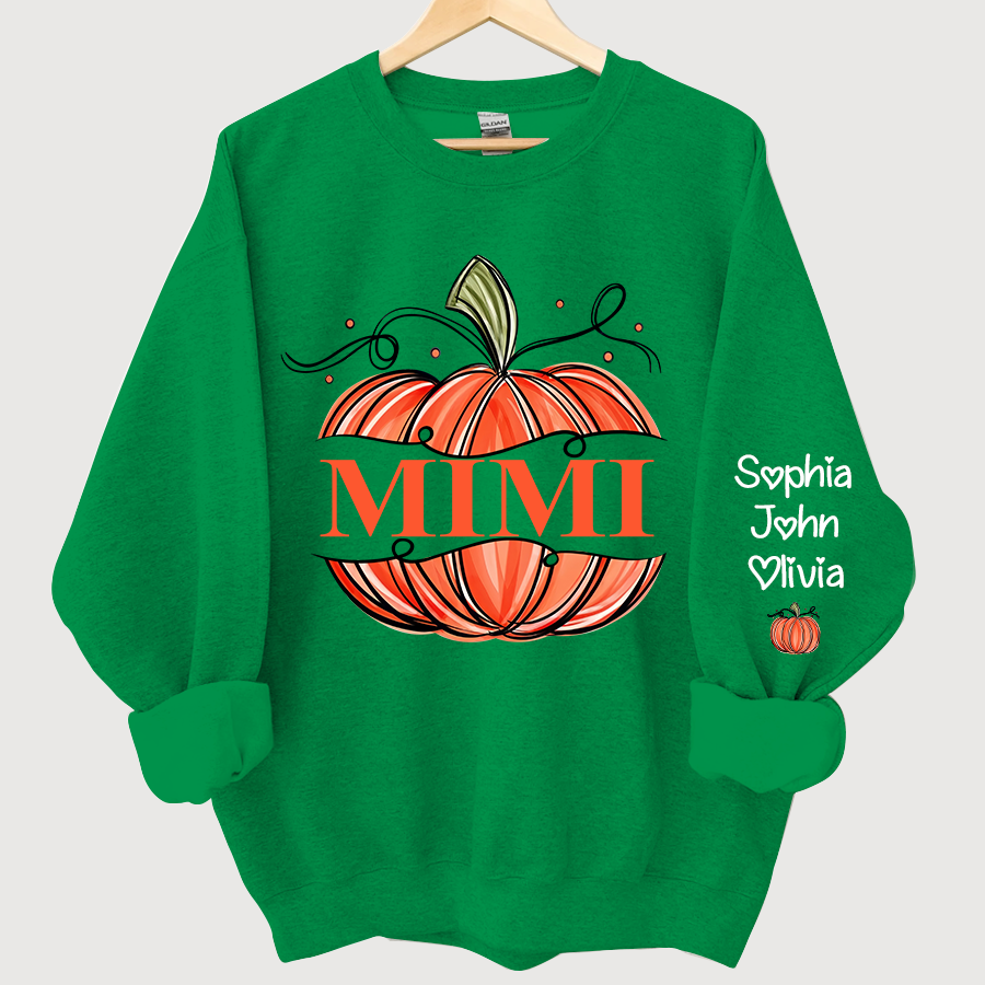 Orange Watercolor Pumpkin Mimi And Grandkids Autumn Sweatshirt