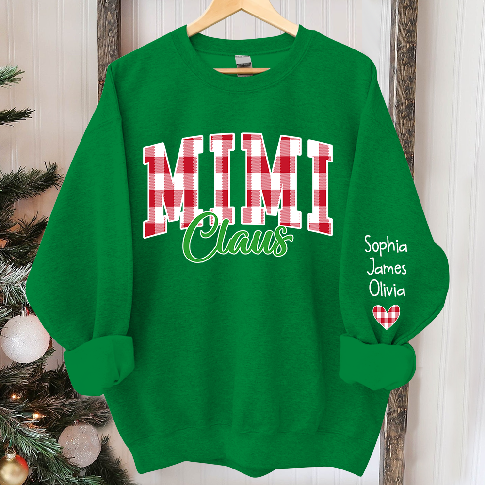Mimi claus Buffalo Plaid And GrandKids Names Christmas 2024 Sweatshirt