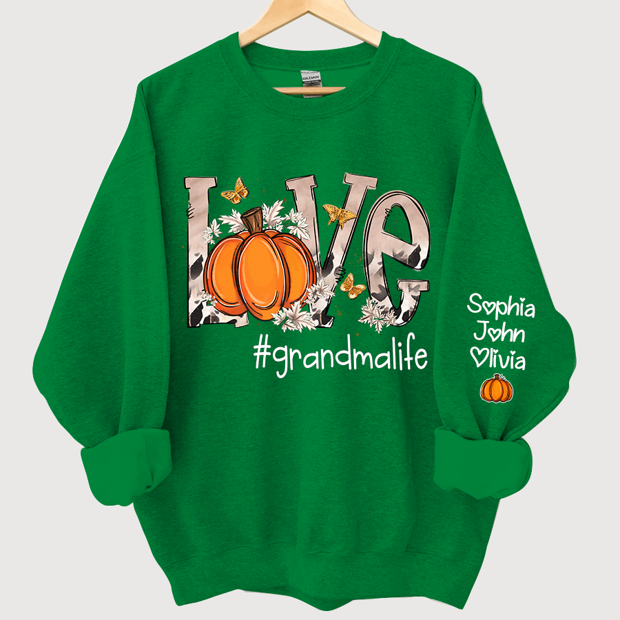Personalized Love Grandmalife Pumpkin And Grandkids Sweatshirt