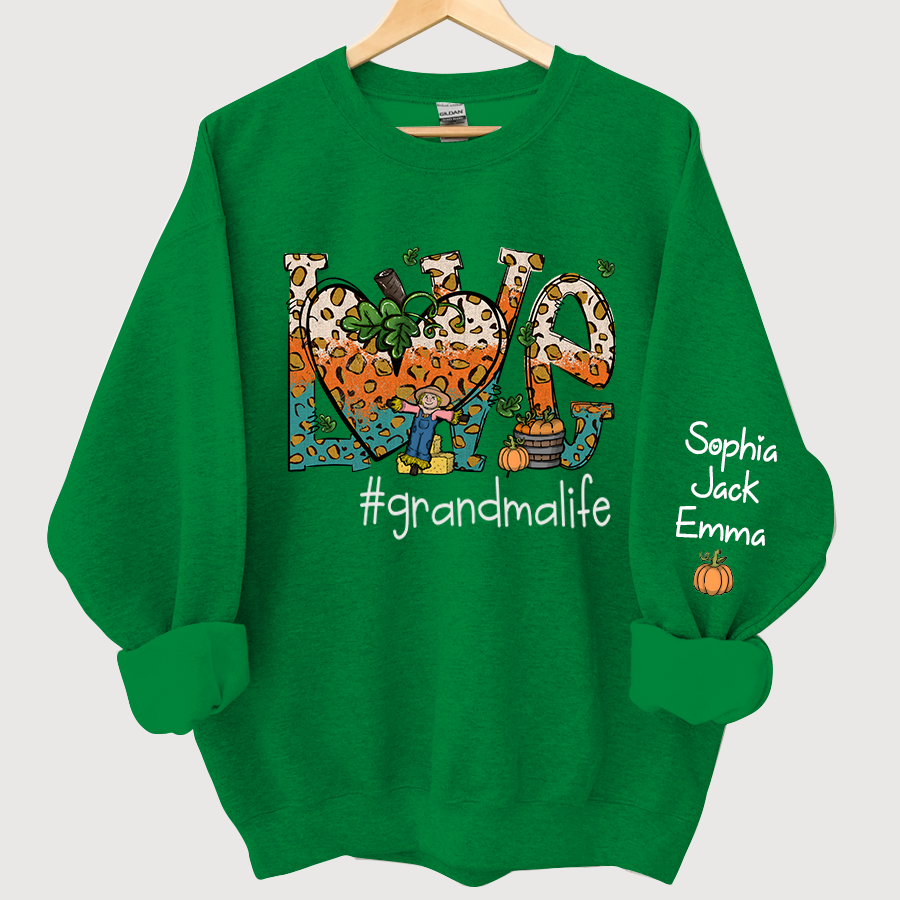 Love Grandmalife Leopard Leaves Pumpkin Sweatshirt