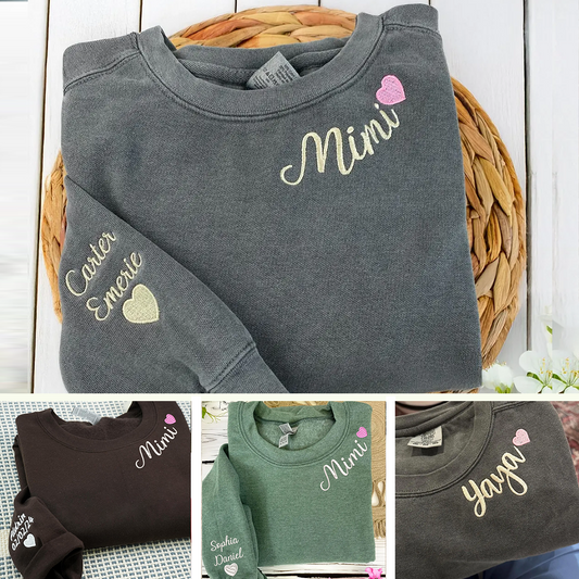 Embroidered Mimi Heart Personalized Mimi and Grandkids