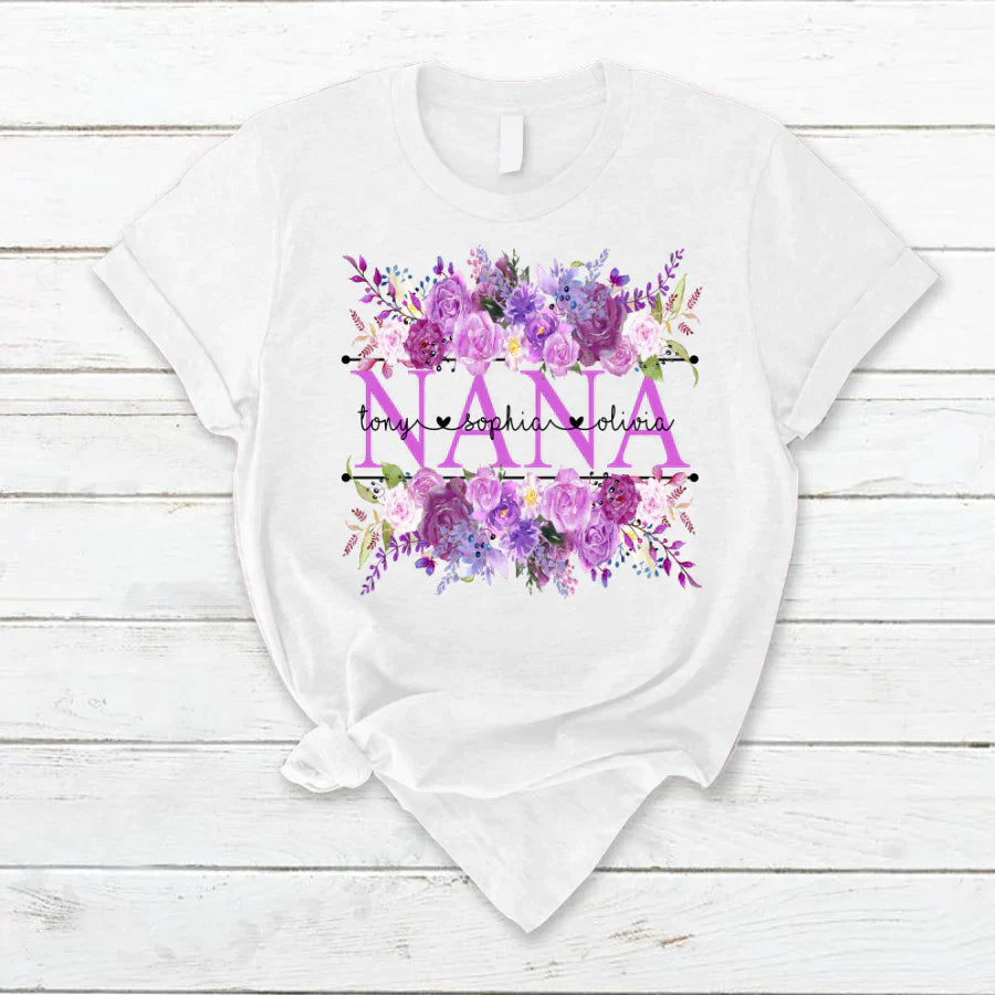 Purple Flower Nana And Grandkids CTH01 T-Shirt