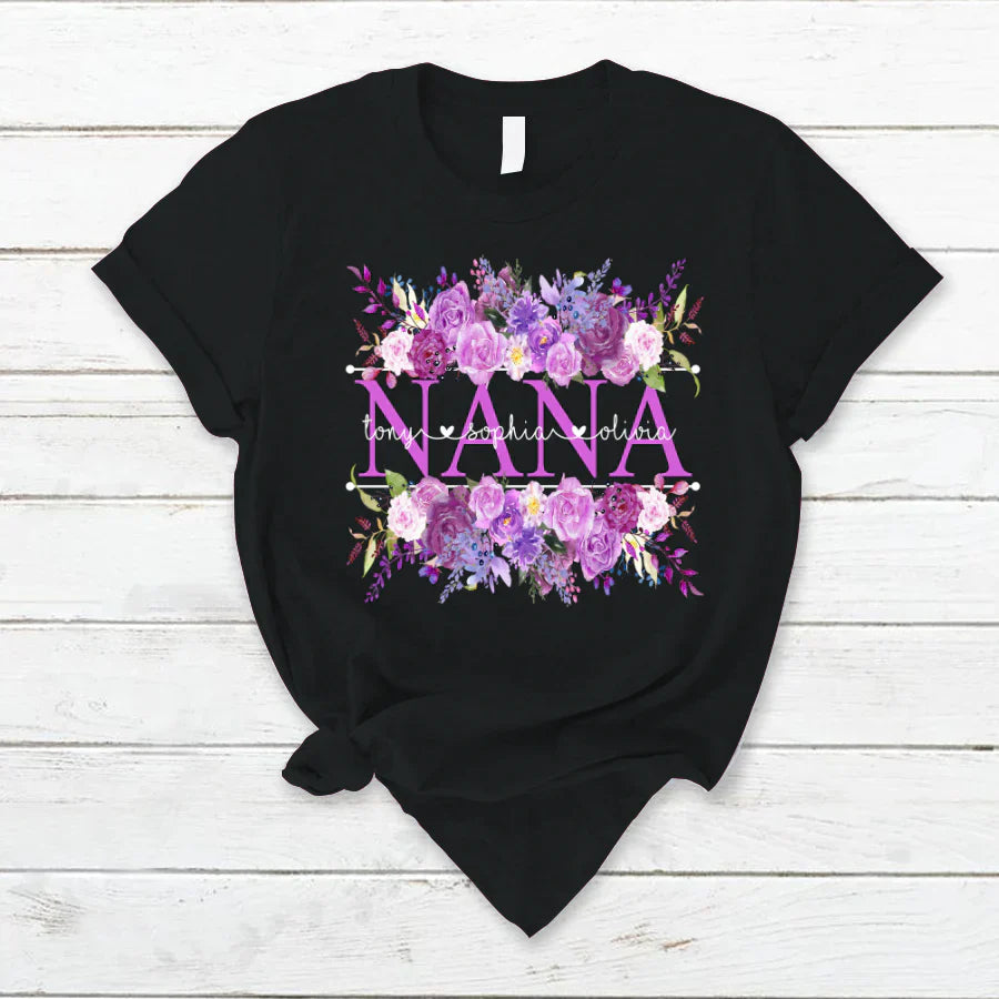 Purple Flower Nana And Grandkids CTH01 T-Shirt