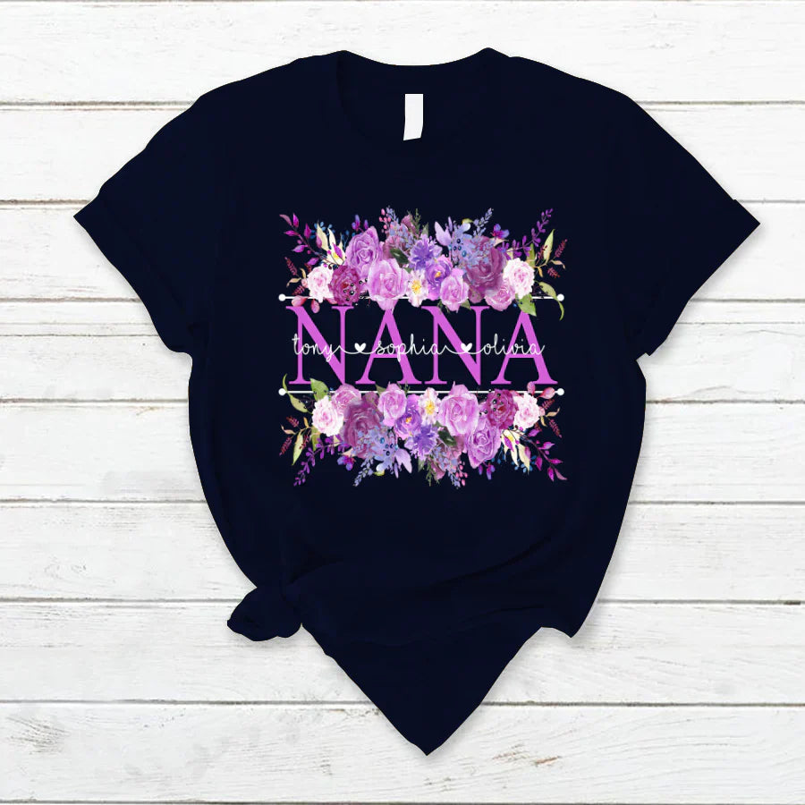 Purple Flower Nana And Grandkids CTH01 T-Shirt