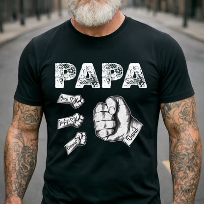 Personalized Papa Fist Bump Shirt with Kids Names, Custom Family Nickname T-Shirt for Dad Fathers Day Birthday 4th of July