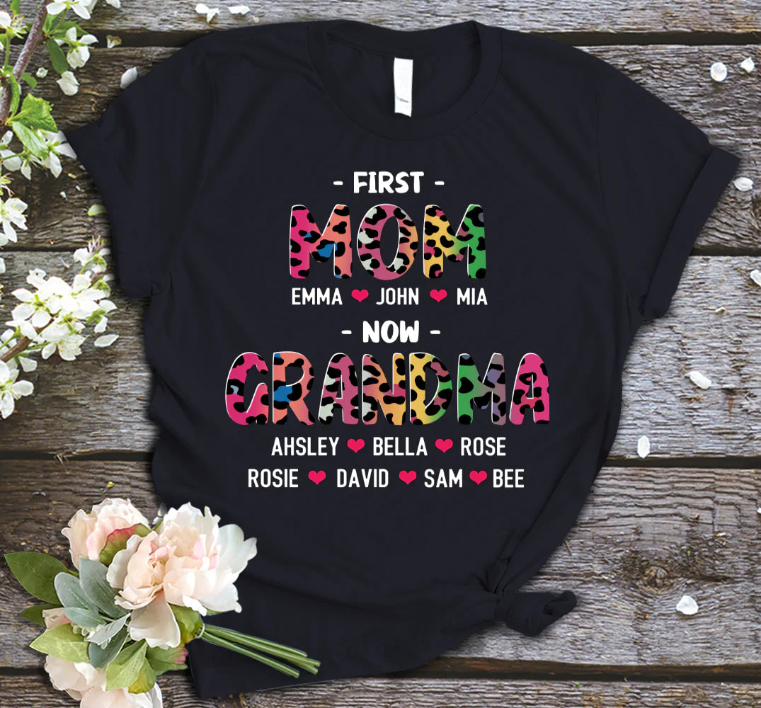 First Mom Now Grandma Leopard Shirt