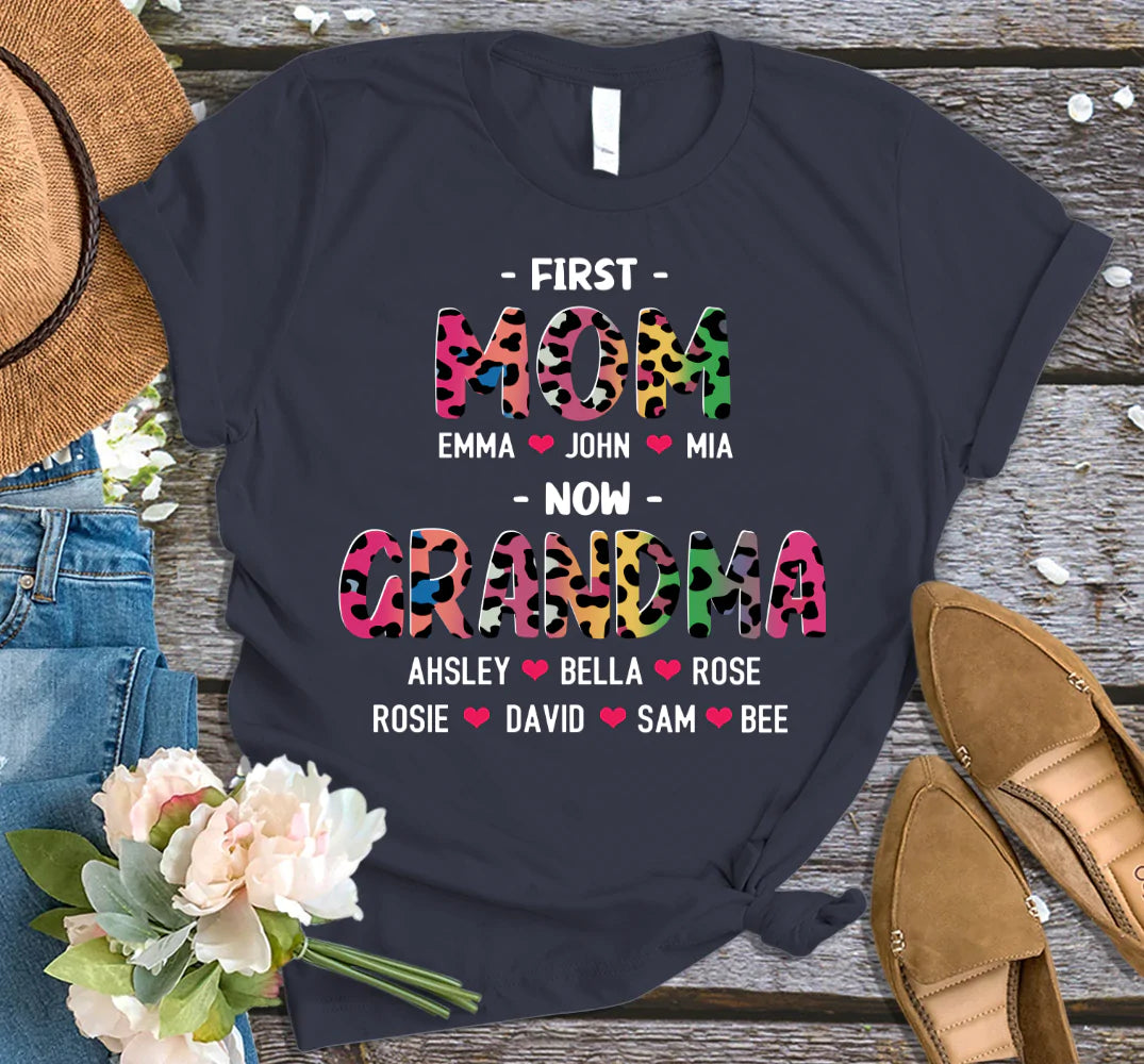 First Mom Now Grandma Leopard Shirt
