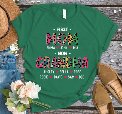 First Mom Now Grandma Leopard Shirt