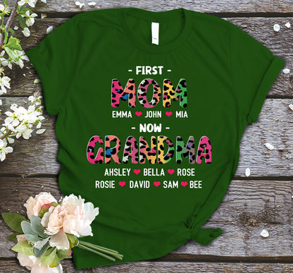 First Mom Now Grandma Leopard Shirt