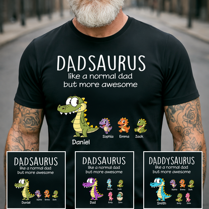 Personalized Dad Dinosaur Shirt with Custom Kids Names, Funny Grandpa Family T Shirt for Dad Daddy, Father's Day Birthday Gift