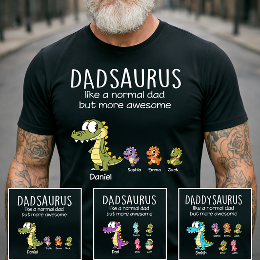 Personalized Dad Dinosaur Shirt with Custom Kids Names, Funny Grandpa Family T Shirt for Dad Daddy, Father's Day Birthday Gift
