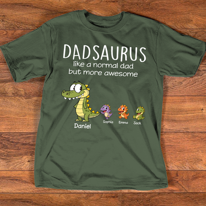 Personalized Dad Dinosaur Shirt with Custom Kids Names, Funny Grandpa Family T Shirt for Dad Daddy, Father's Day Birthday Gift