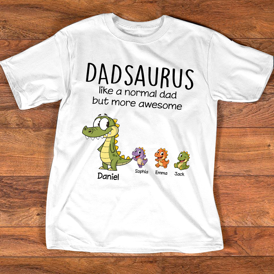 Personalized Dad Dinosaur Shirt with Custom Kids Names, Funny Grandpa Family T Shirt for Dad Daddy, Father's Day Birthday Gift