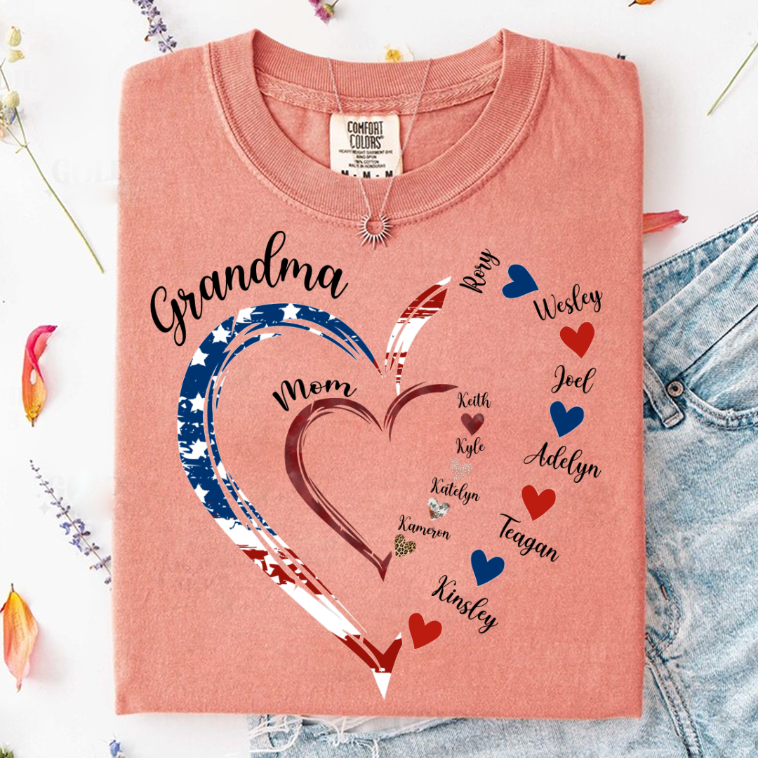 America Flag Heart Mom Grandma And Kids Custom Name CTH01