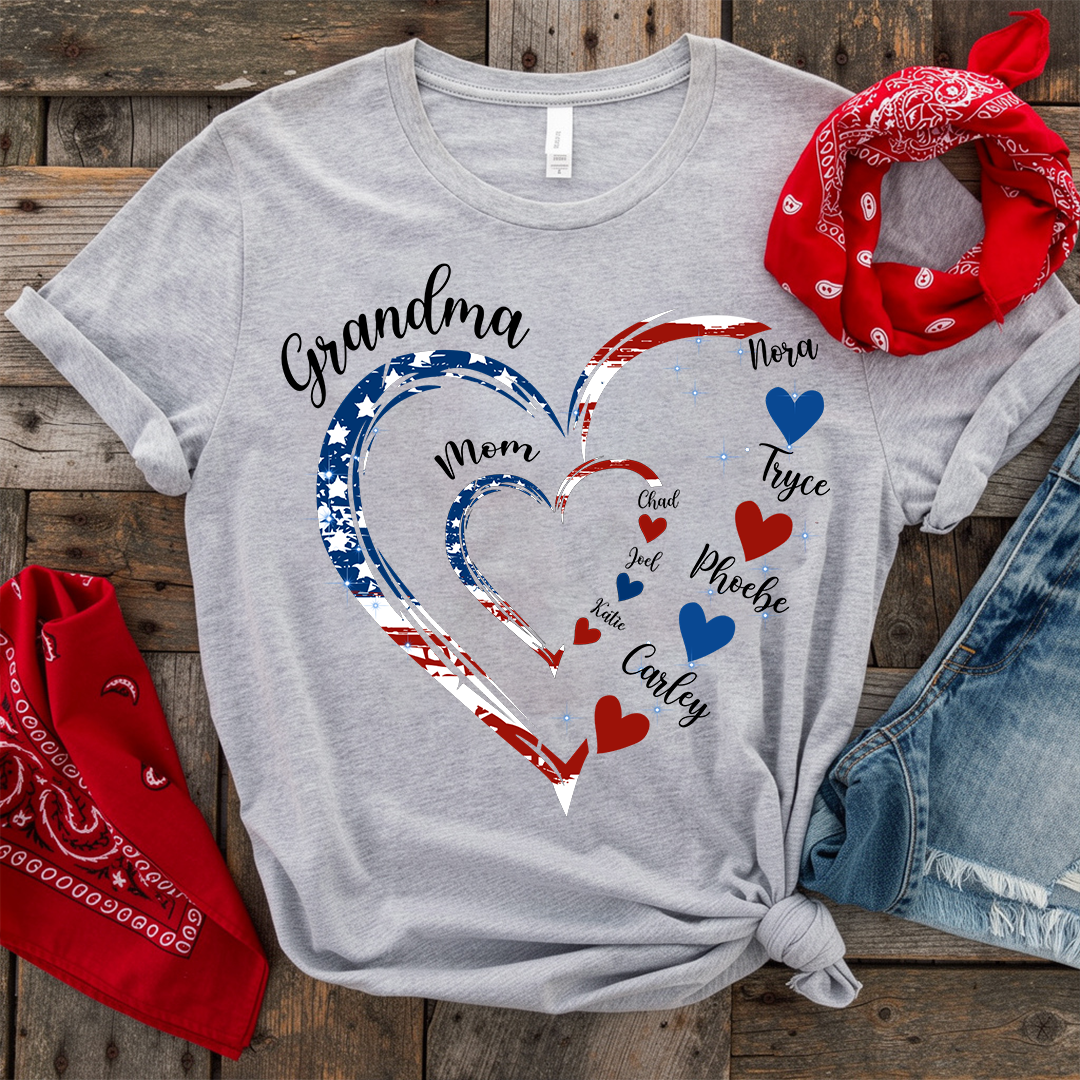 America Flag Heart Mom Grandma And Kids Custom Name CTH01