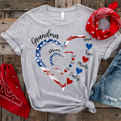 America Flag Heart Mom Grandma And Kids Custom Name CTH01