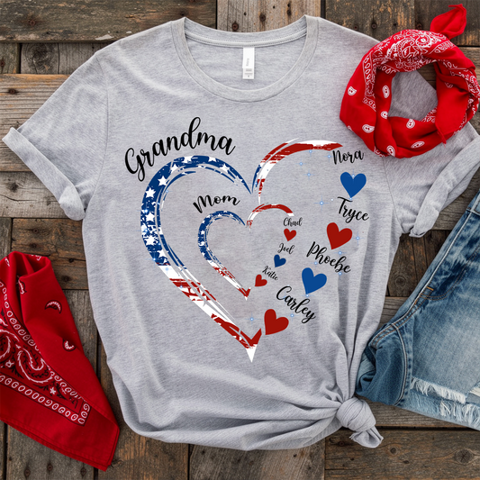America Flag Heart Mom Grandma And Kids Custom Name CTH01