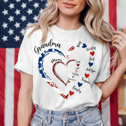 America Flag Heart Mom Grandma And Kids Custom Name CTH01