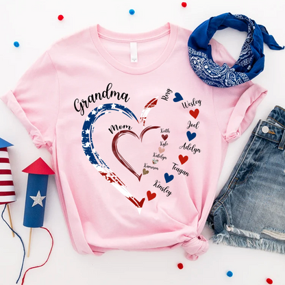 America Flag Heart Mom Grandma And Kids Custom Name CTH01
