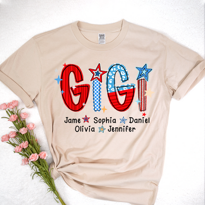 America 4th of July Gigi Custom Gigi And Grandkids Name T-Shirt