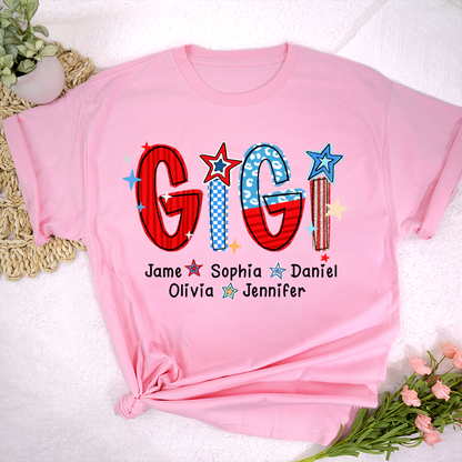 America 4th of July Gigi Custom Gigi And Grandkids Name T-Shirt