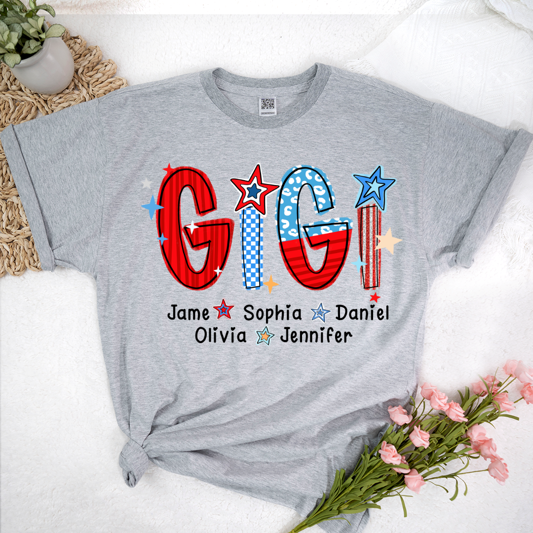 America 4th of July Gigi Custom Gigi And Grandkids Name T-Shirt