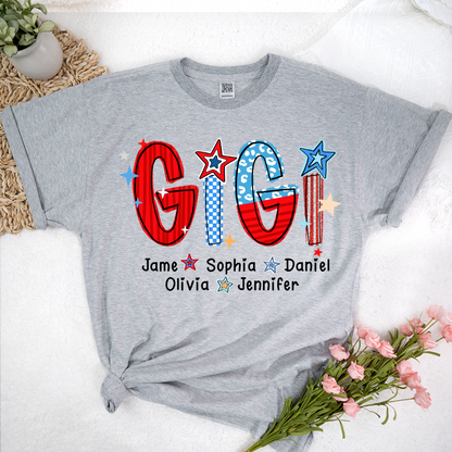 America 4th of July Gigi Custom Gigi And Grandkids Name T-Shirt