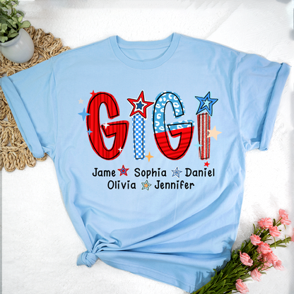 America 4th of July Gigi Custom Gigi And Grandkids Name T-Shirt