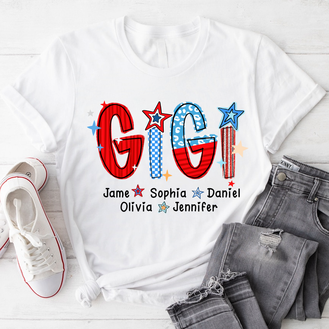 America 4th of July Gigi Custom Gigi And Grandkids Name T-Shirt