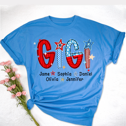 America 4th of July Gigi Custom Gigi And Grandkids Name T-Shirt