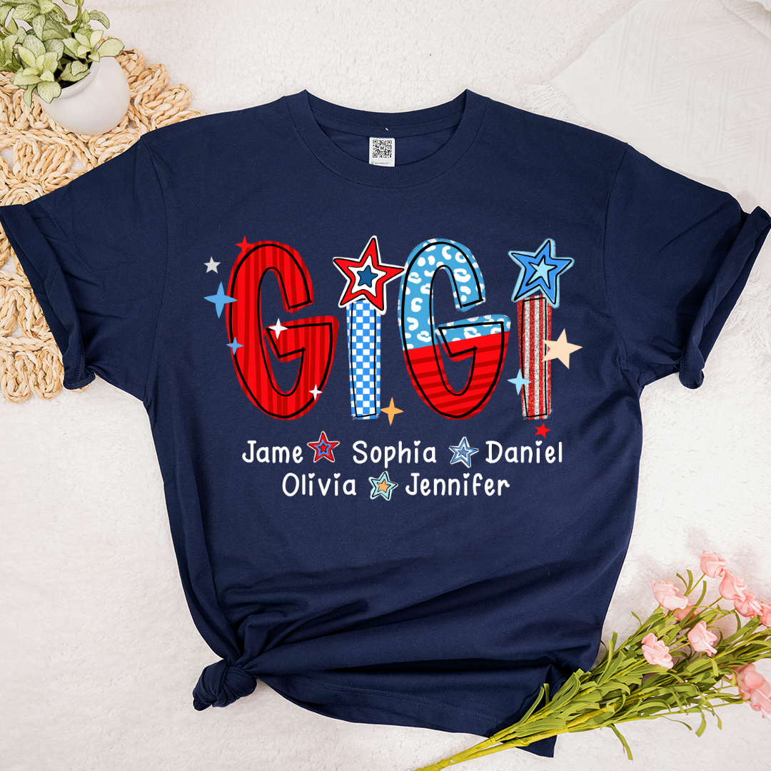 America 4th of July Gigi Custom Gigi And Grandkids Name T-Shirt