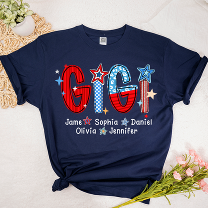 America 4th of July Gigi Custom Gigi And Grandkids Name T-Shirt