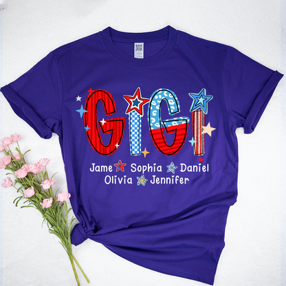 America 4th of July Gigi Custom Gigi And Grandkids Name T-Shirt
