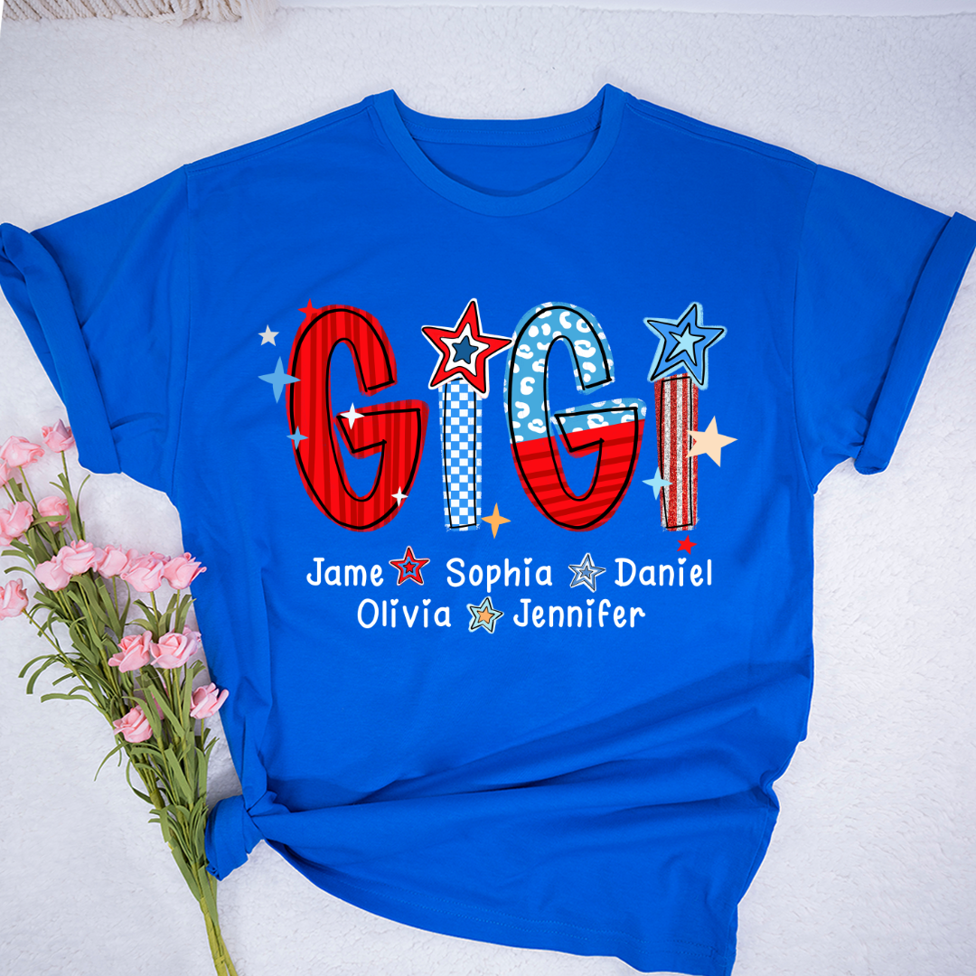 America 4th of July Gigi Custom Gigi And Grandkids Name T-Shirt