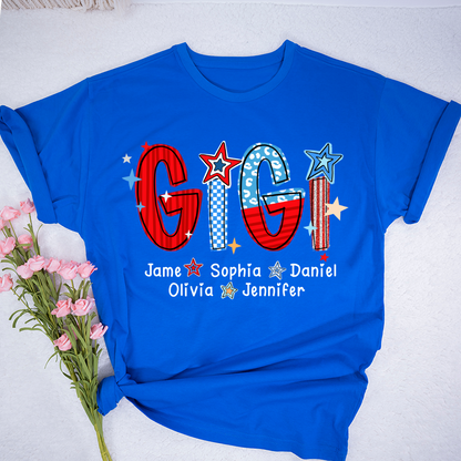 America 4th of July Gigi Custom Gigi And Grandkids Name T-Shirt
