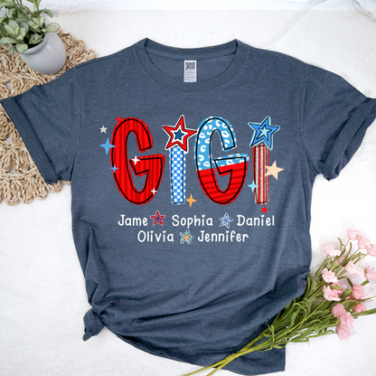America 4th of July Gigi Custom Gigi And Grandkids Name T-Shirt