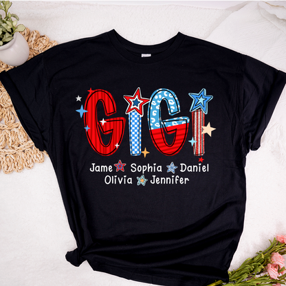 America 4th of July Gigi Custom Gigi And Grandkids Name T-Shirt
