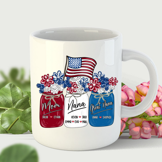 America Flag Flower Mom Nana Great Nana And Kids CTH01 Mug