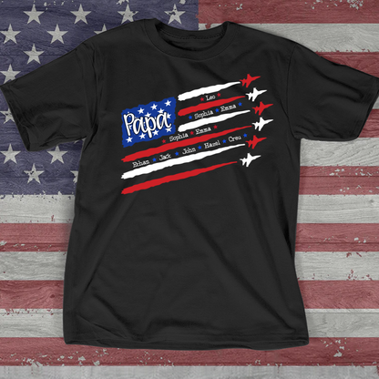 American Flag Jet Fighter 4th of july Papa with kids CL01 T-Shirt