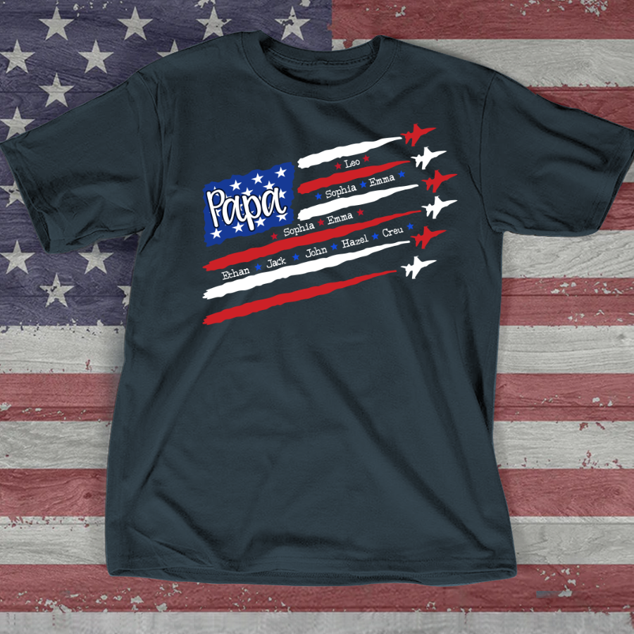 American Flag Jet Fighter 4th of july Papa with kids CL01 T-Shirt