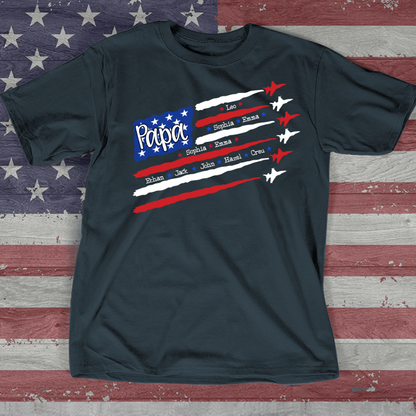 American Flag Jet Fighter 4th of july Papa with kids CL01 T-Shirt