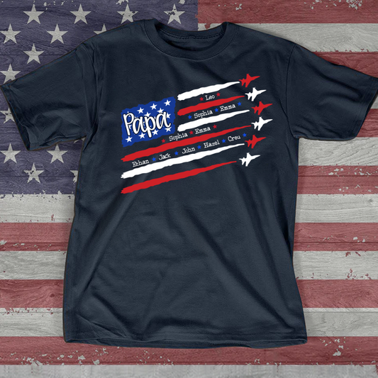 American Flag Jet Fighter 4th of july Papa with kids CL01 T-Shirt