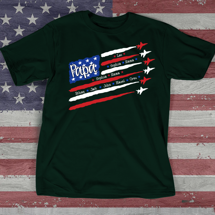 American Flag Jet Fighter 4th of july Papa with kids CL01 T-Shirt